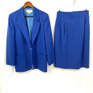80s CHRISTIAN DIOR 2pc Skirt Suit Sz 10 Royal Blue